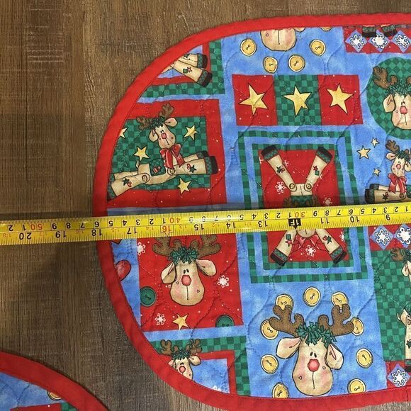 Daisy kingdom Reindeer Rudi Christmas placemats circle rectangle double sided - Picture 4 of 6